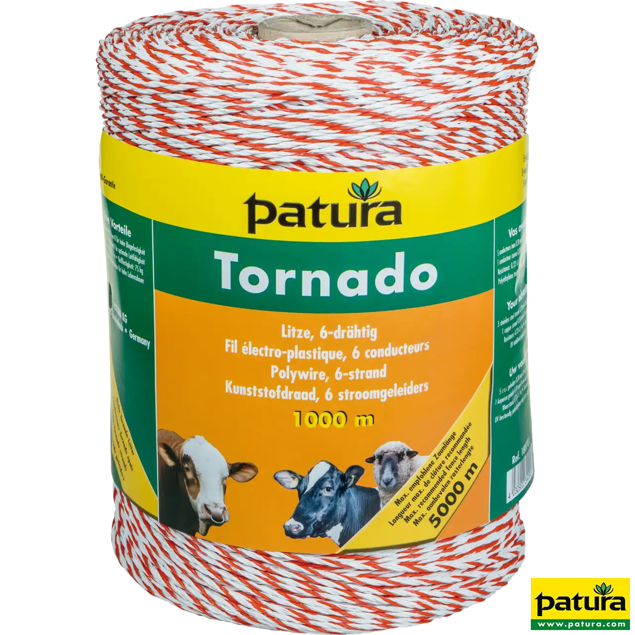 Patura Tornado Litze weiß-orange auf 1000-m-Rolle mit 5 Niro- und 1 Kupferleiter