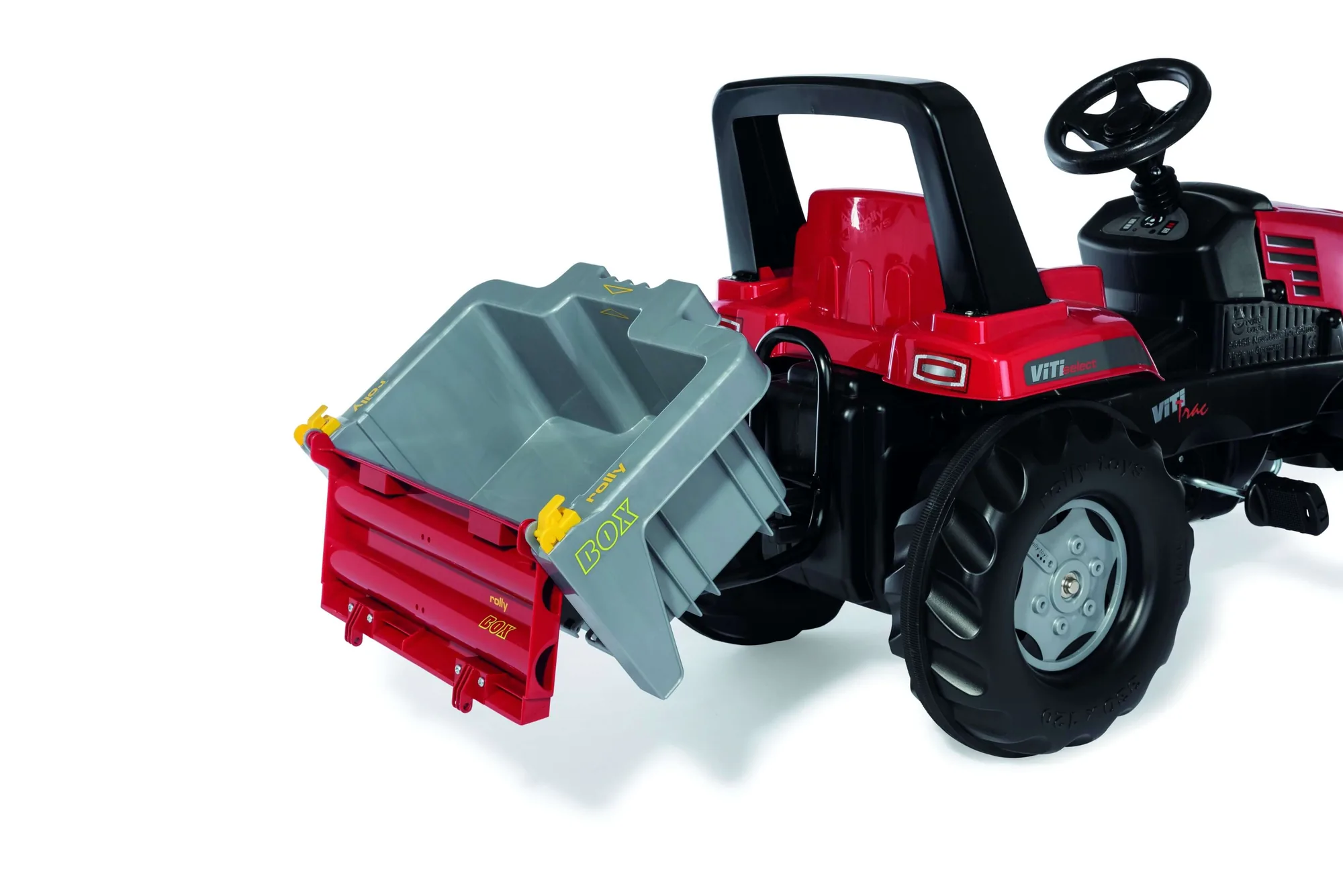 rollyBox 408948 am Trettraktor, Box waagerecht, Schrägansicht