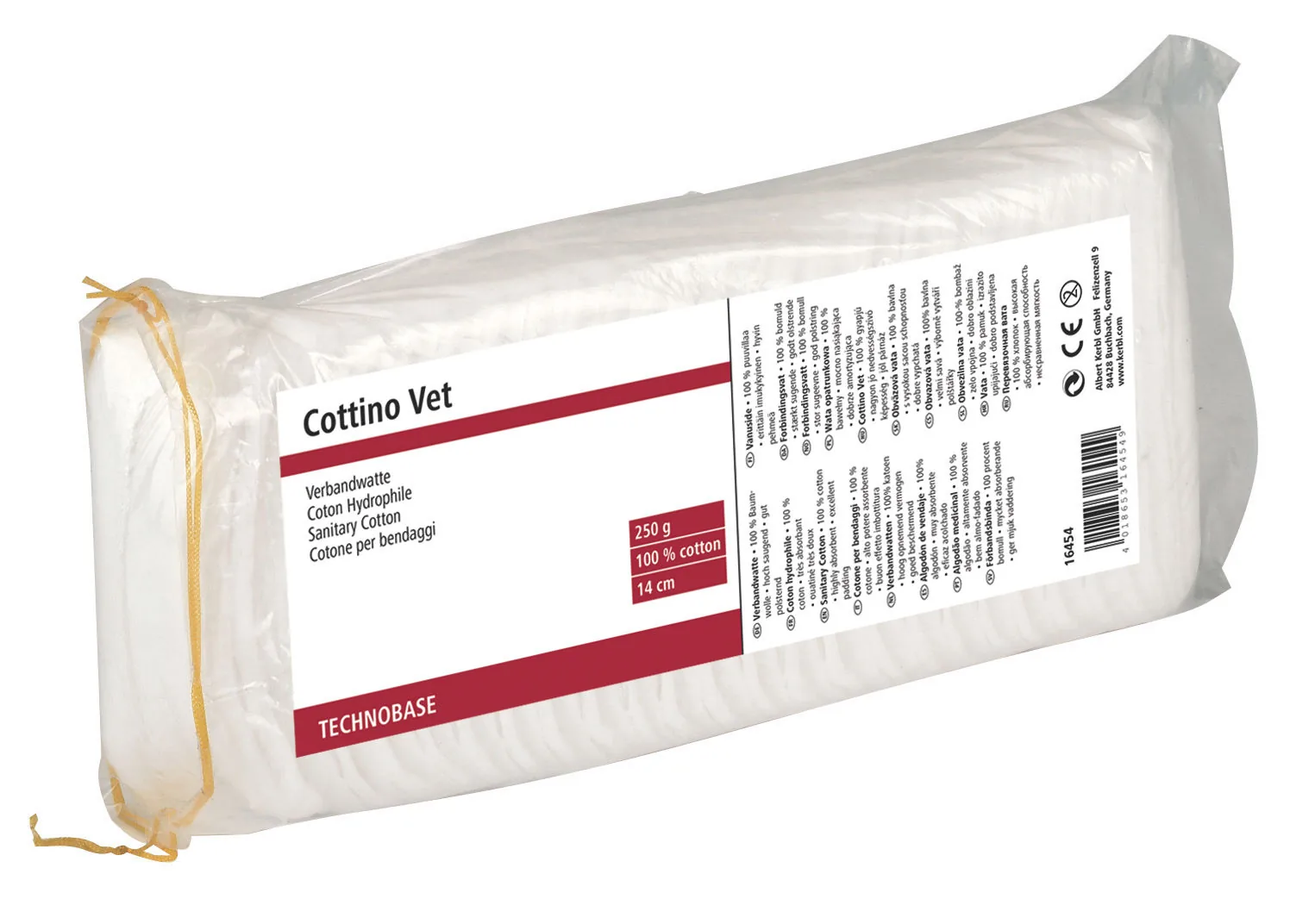 Verpackung Cottino Vet Verbandwatte 250 g, freigestellt