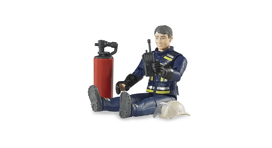 Sitzende BRUDER Feuerwehr-Figur mit abnehmbarem Helm und Funkgerät