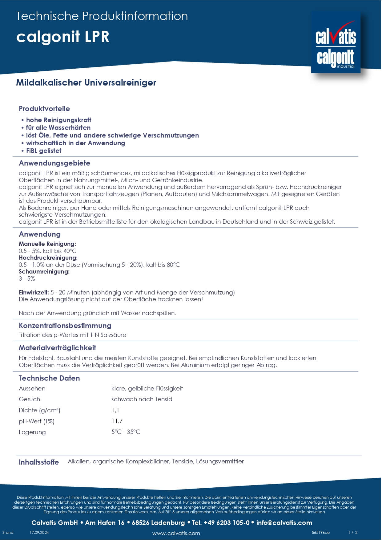 Calgonit LPR 25 kg – Original mildalkalischer Universal­reiniger für Melk­anlagen & Milchsammelwagen