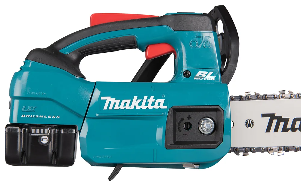 Makita DUC254Z Akku-Kettensäge mit Schwert rechts, Seitenansicht