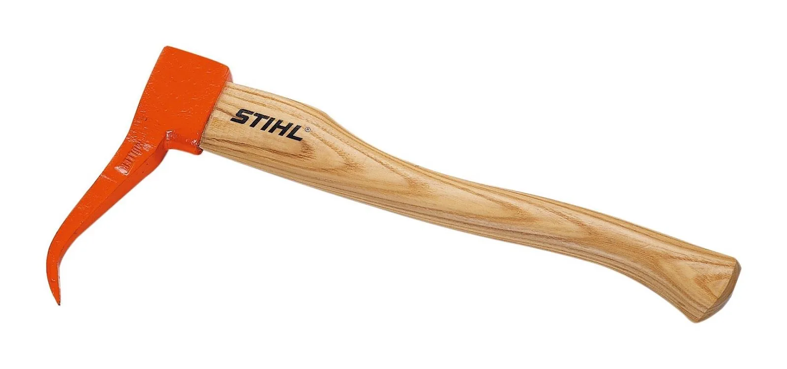 STIHL Handsappie mit Holzstiel und orangem Haken zum Bewegen von Holz
