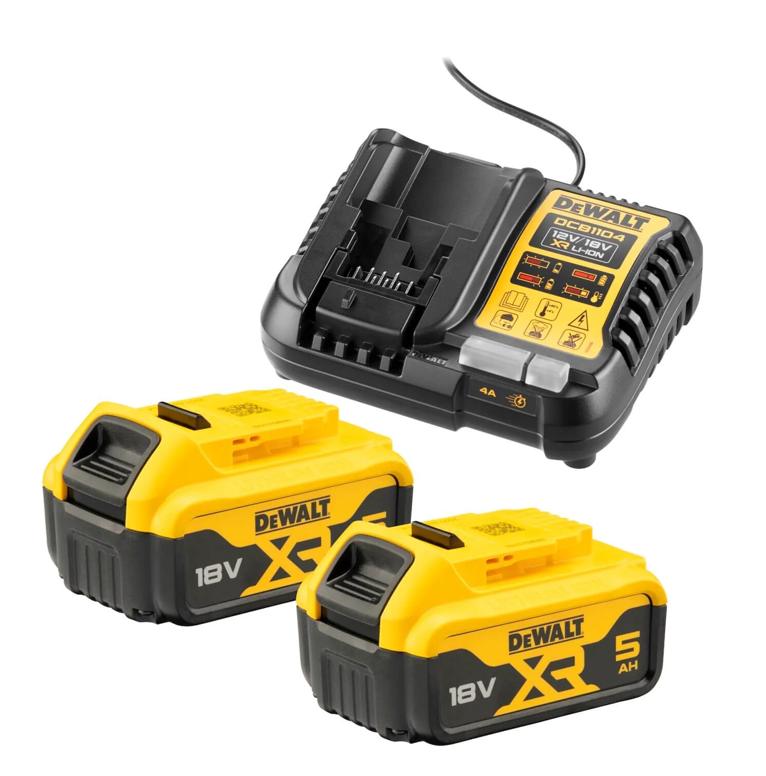 DeWalt DCB1104 Akku-Starterset mit Ladegerät und zwei 5-Ah-18V-XR-Akkus