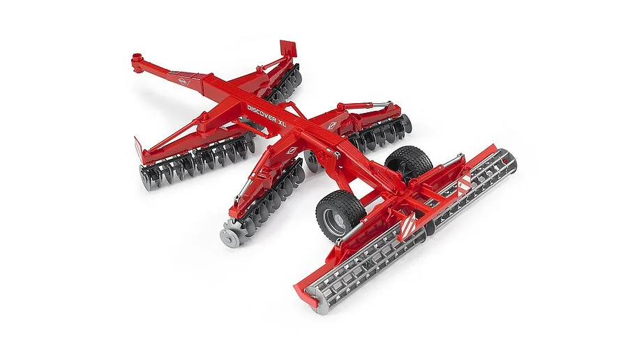 Bruder Kuhn Discover XL Scheibenegge in Rot, landwirtschaftliches Anbaugerät im Maßstab 1:16