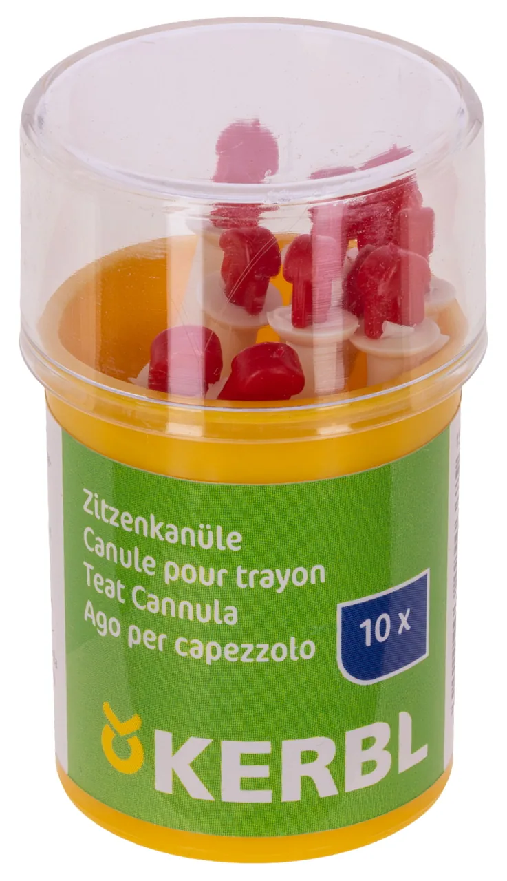 Gelbe Kerbl Dose mit roten Zitzenkanülen 1537, 10 Stück