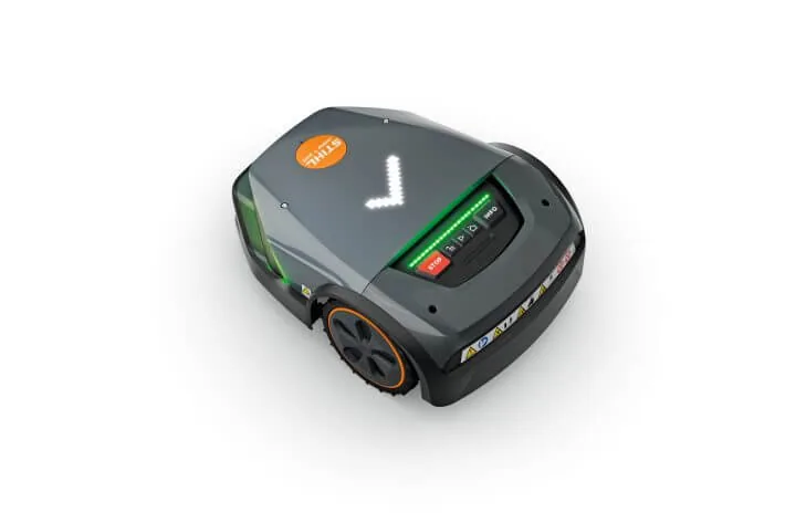 STIHL iMOW 7 EVO Mähroboter, Draufsicht mit Pfeil auf der LED-Matrix