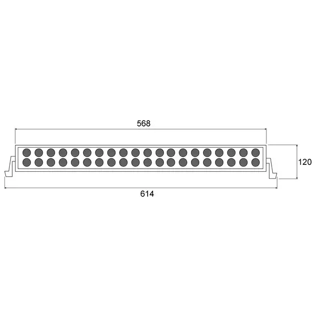 Maßzeichnung des Fournial LED-Leuchtbalkens 120 W (568/614 mm, 40 LEDs)