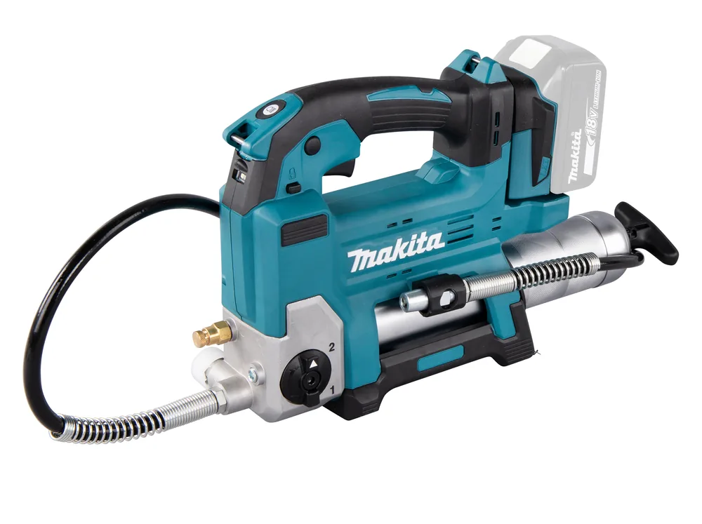 Makita Akku-Fettpresse DGP180Z in Türkis-Schwarz mit Schlauch