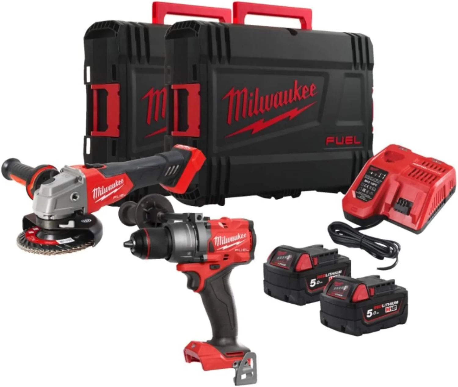 Milwaukee M18 Powerpack mit zwei FUEL-Maschinen, Akkus und Ladegerät im Koffer