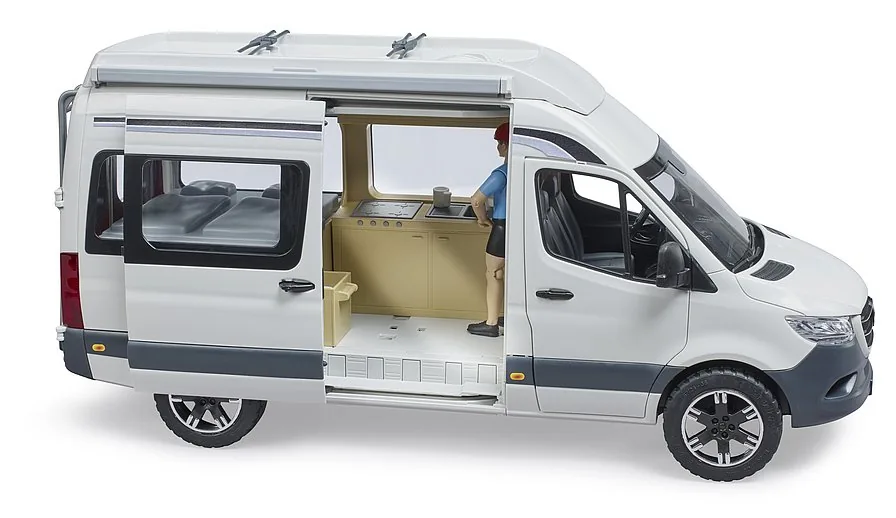 BRUDER Mercedes-Benz Sprinter Camper in der Seitenansicht mit Inneneinrichtung