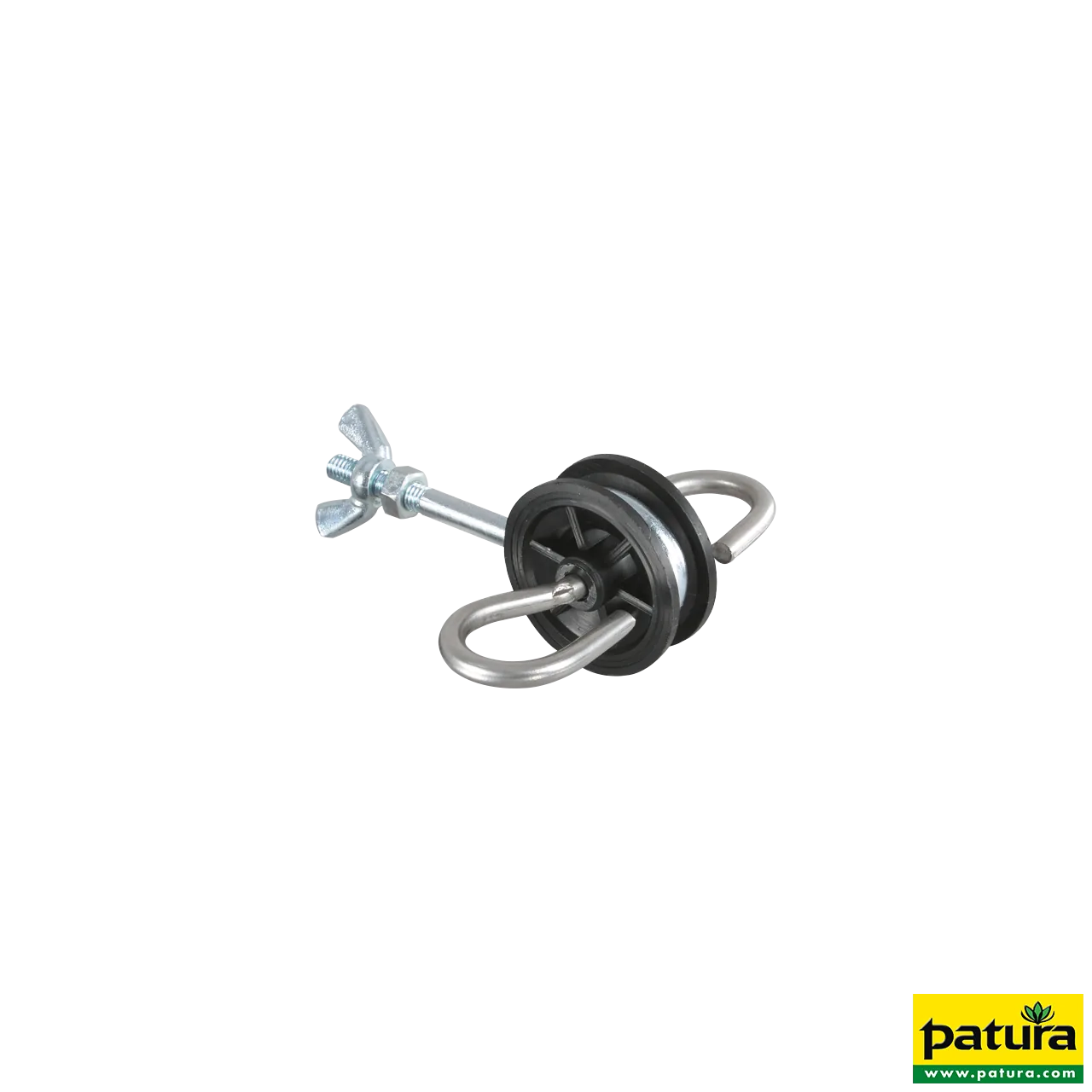 Patura Torgriffisolator mit M6-Gewinde und zwei Edelstahlösen für Weidetore
