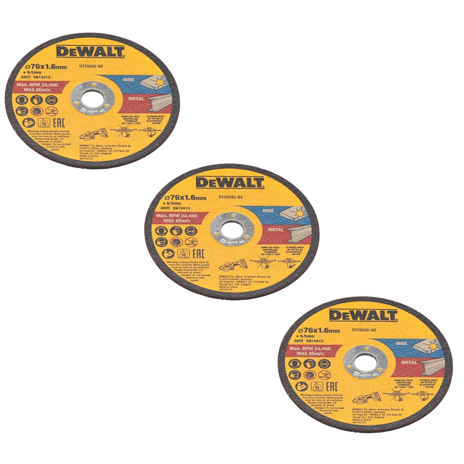 DeWalt DT20592 Trennscheiben 76 x 1,6 mm für Metall und Edelstahl, Dreierset