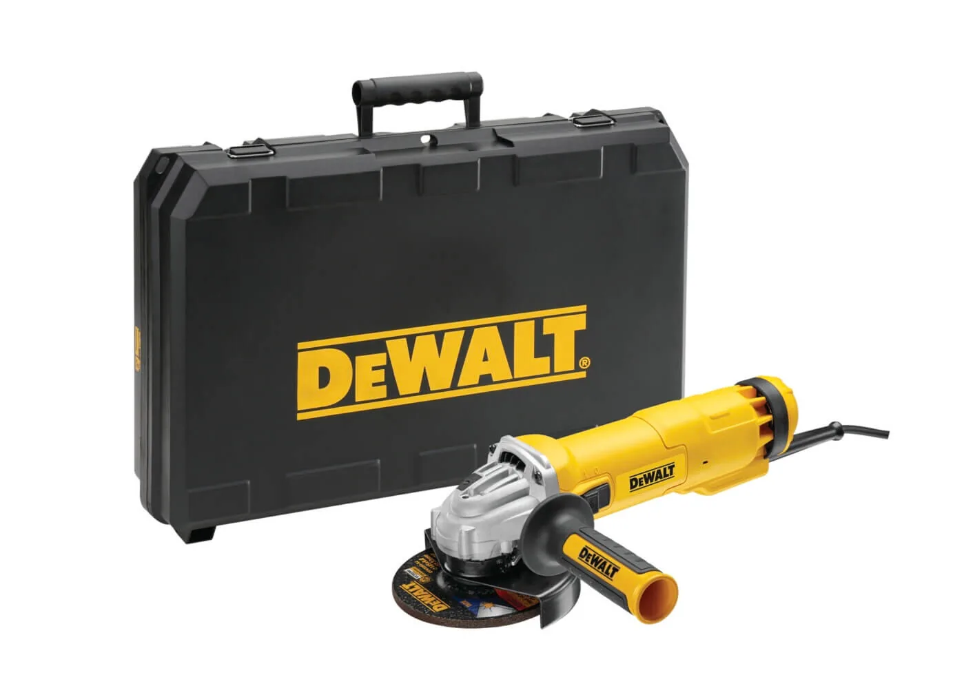 DeWalt DWE4579 Winkelschleifer 230 mm 2600 W mit Transportkoffer, freigestellt