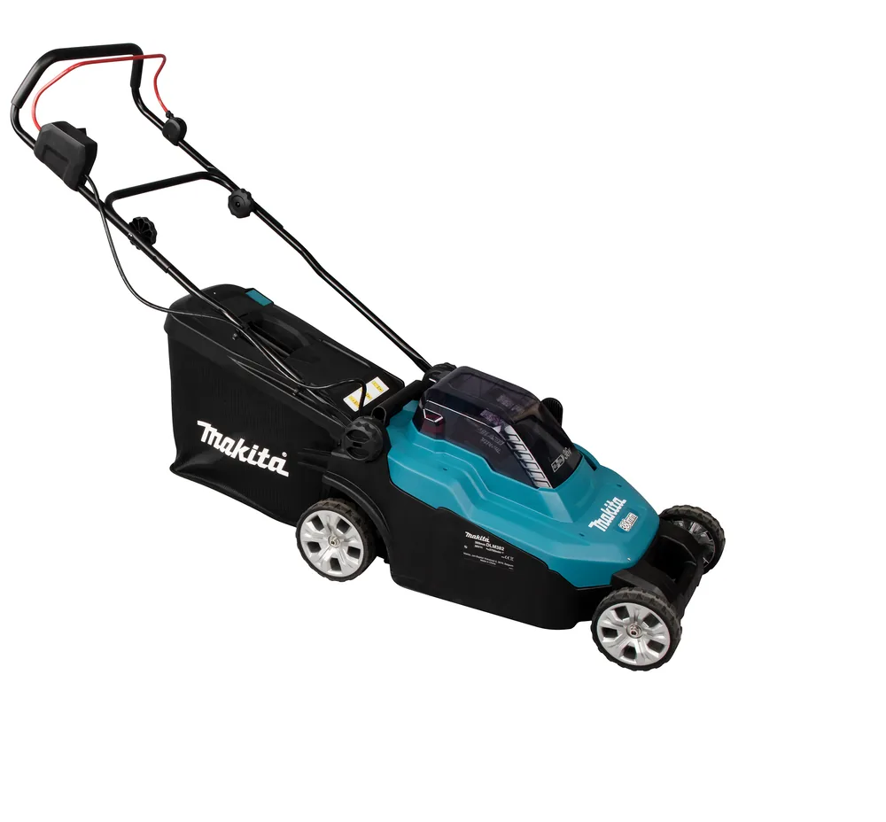 Makita DLM382PM2 Akku-Rasenmäher, Seitenansicht von links