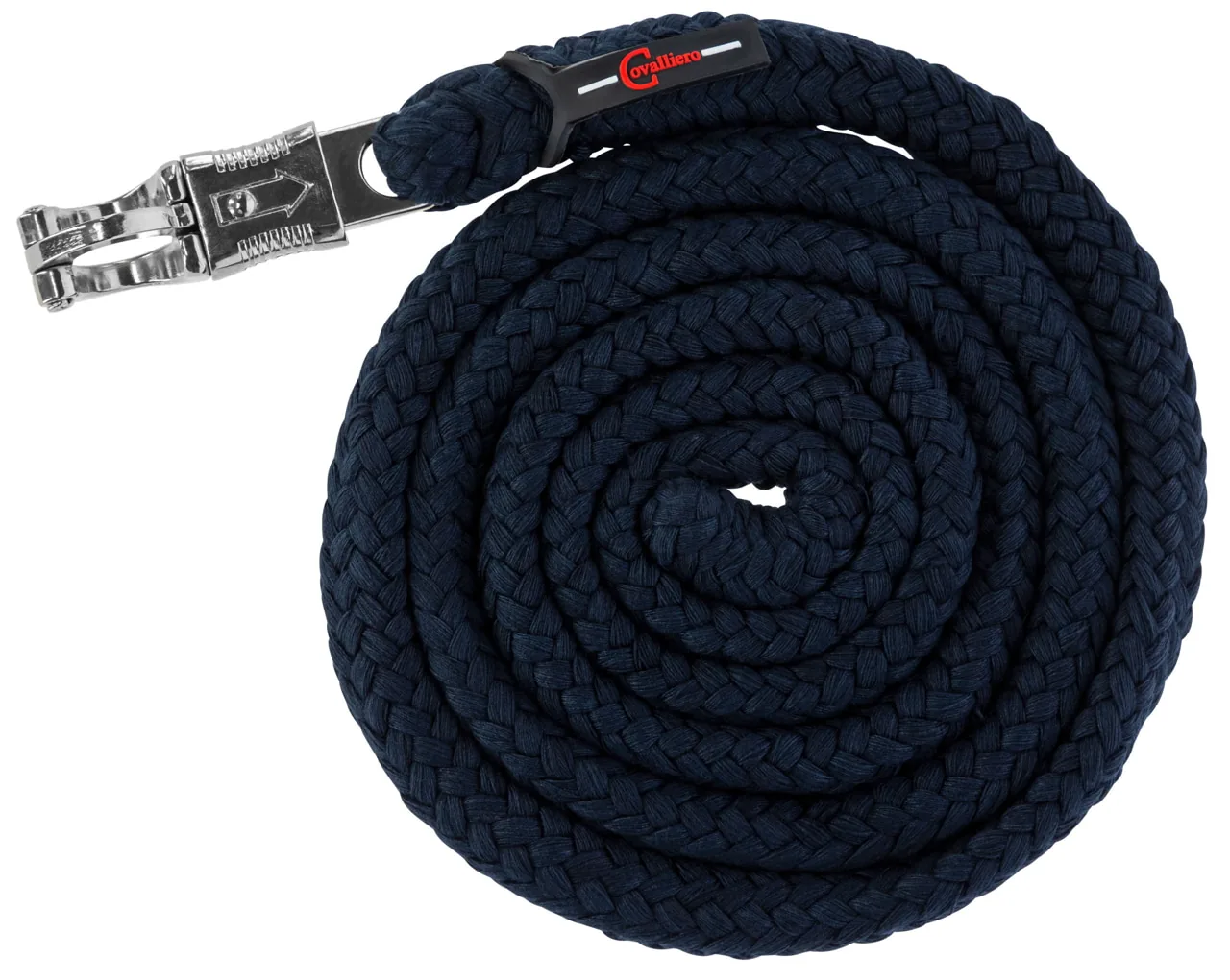 Kerbl Führstrick Navy aus dunkelblau geflochtenem Seil mit Panikhaken