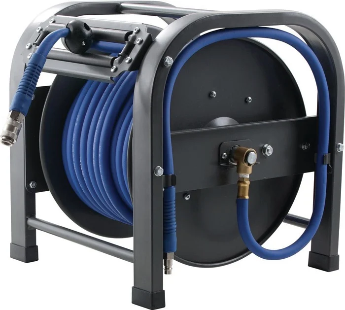 Aerotec AERO 30 Schlauchtrommel mit 30 m blauem PU-Druckluftschlauch auf Stahlgestell