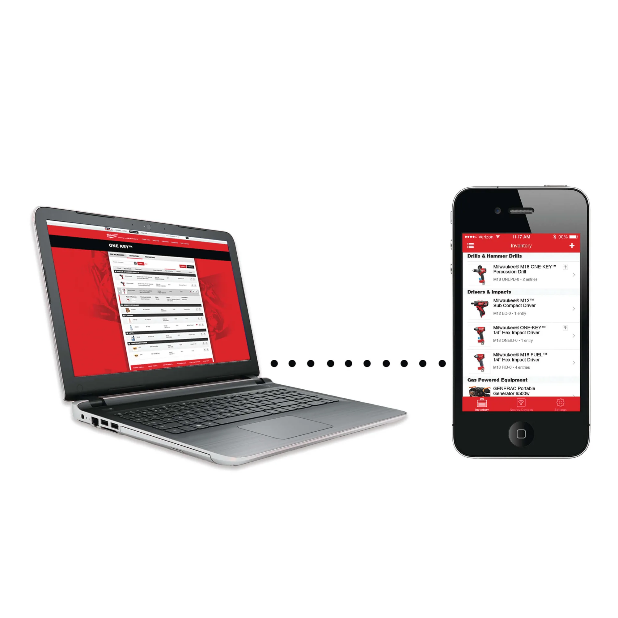 ONE-KEY App des Milwaukee M18 FUEL Schlagschraubers auf Laptop und Smartphone