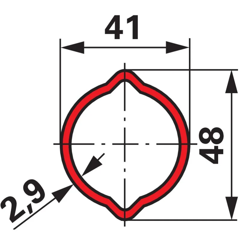Zitronenprofil 41 x 48 mm mit 2,9 mm Wandstärke als Profilrohr-Detail für BENZI Gelenkwelle AW21