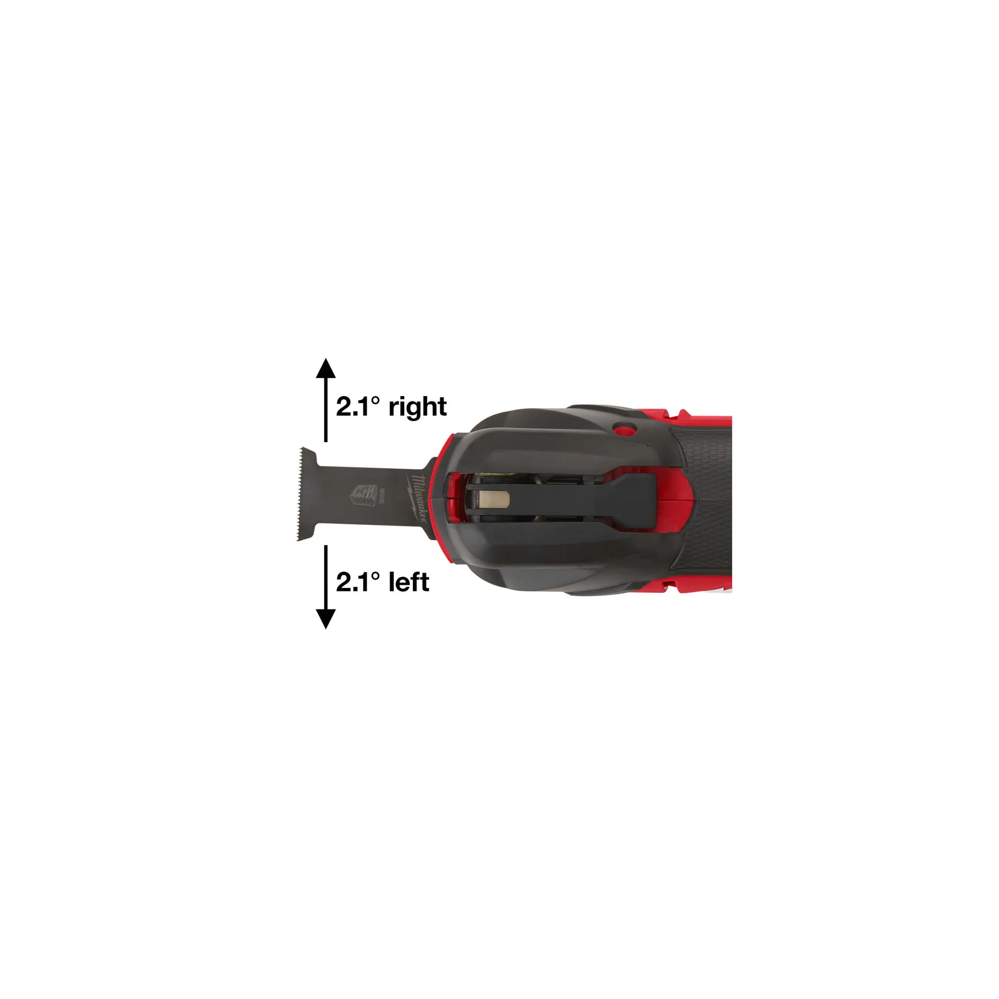 Skizze des Oszillationswinkels von 2,1 Grad am Milwaukee M18 FMT Multitool