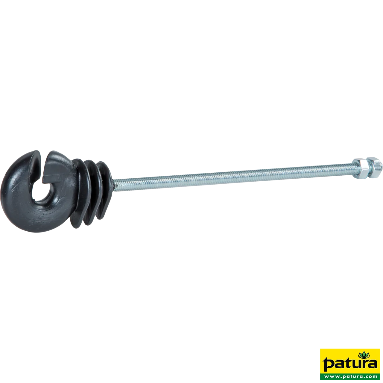 Patura Ringisolator in Schwarz mit langem M6-Gewinde von 150 mm für Weidezäune