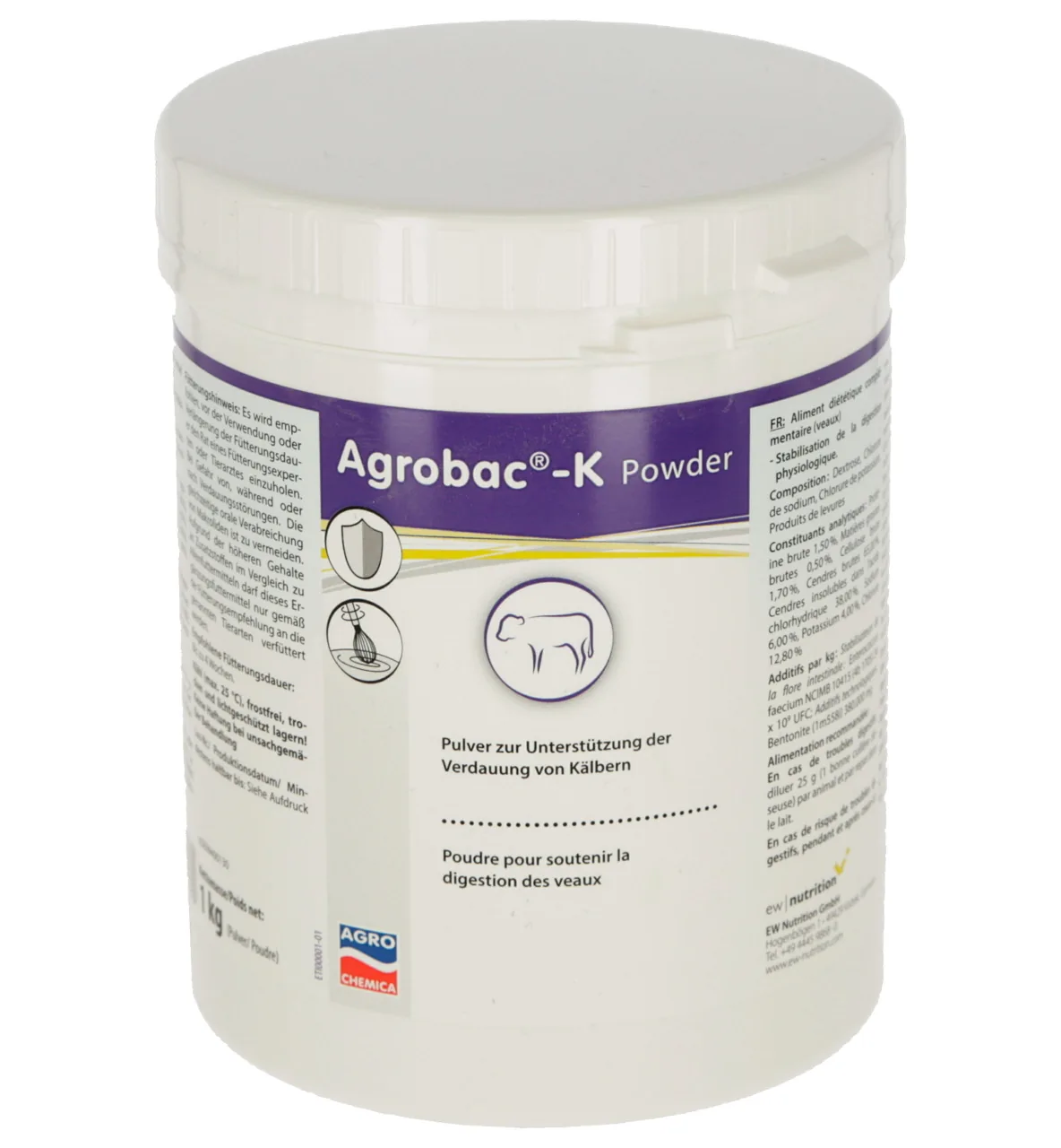 Agrobac-K Powder 1 kg, Ergänzungsfuttermittel zur Verdauung bei Kälbern