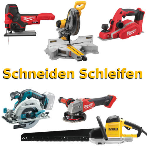 Werkzeuge zum präzisen Schneiden & Schleifen: Kapp- und Gehrungssäge, Handkreissäge, Winkelschleifer & Stichsäge.