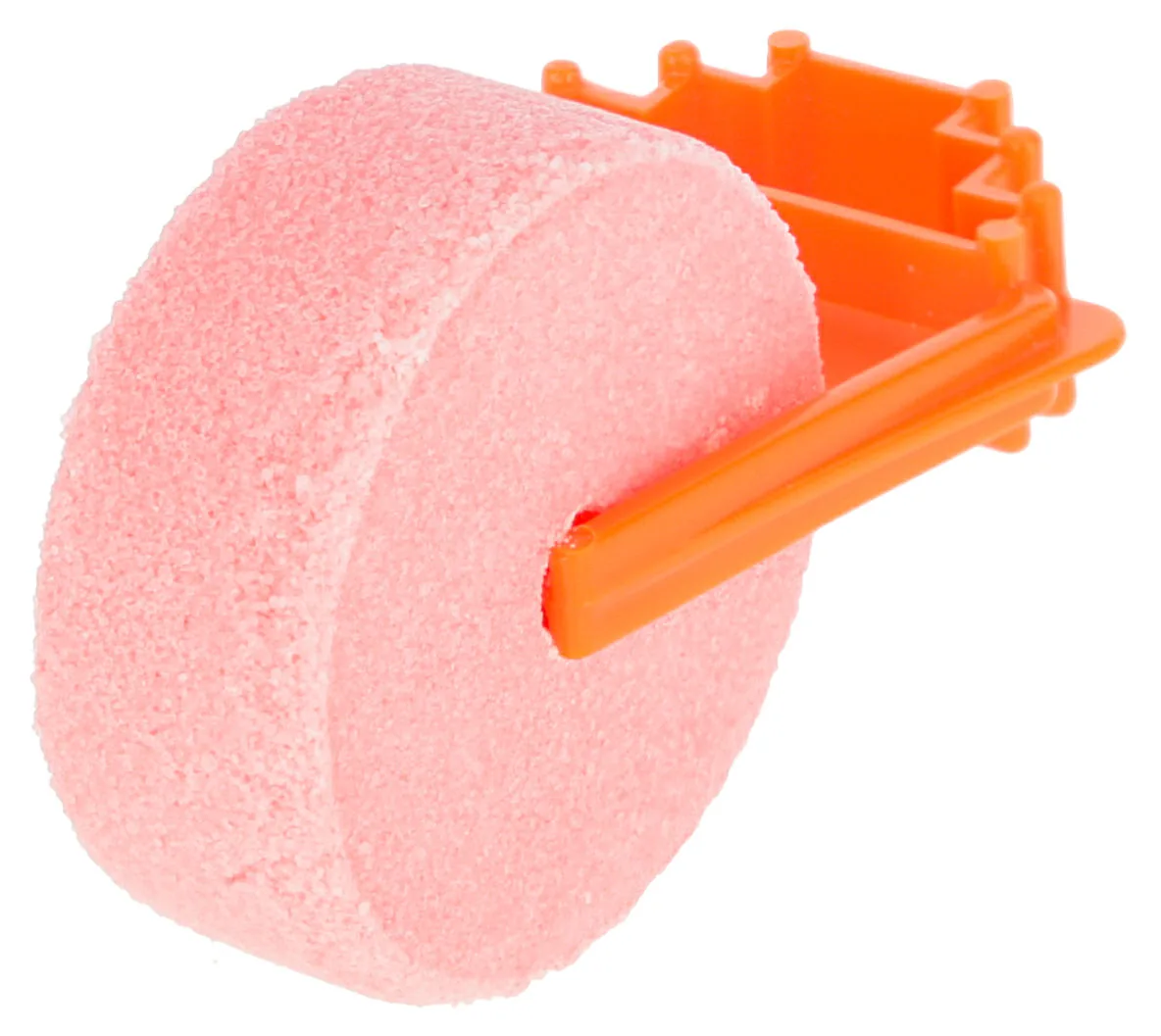 Kerbl Salzleckstein 80 g in Rosa mit orangefarbenem Halter