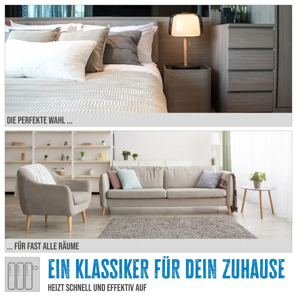 Infografik zum Güde Heizlüfter GH 2000 mit Wohnräumen, ein Klassiker fürs Zuhause