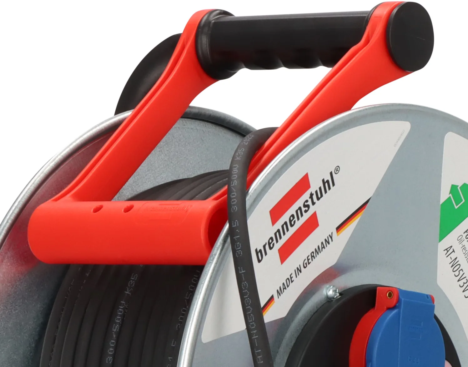 Griff und Trommel der Brennenstuhl Garant S Kabeltrommel, Detail