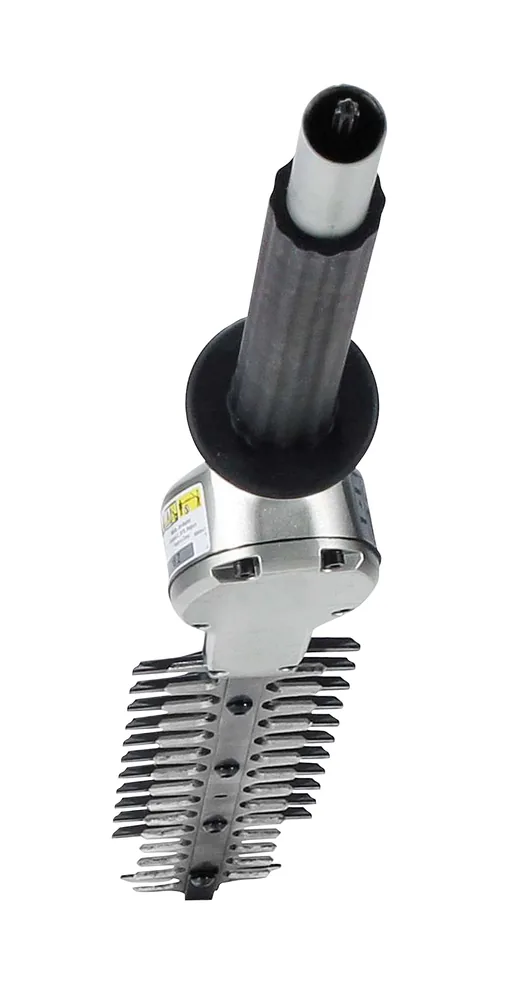 Detail des Schwenk-Getriebekopfs mit Messer am Makita EN410MP