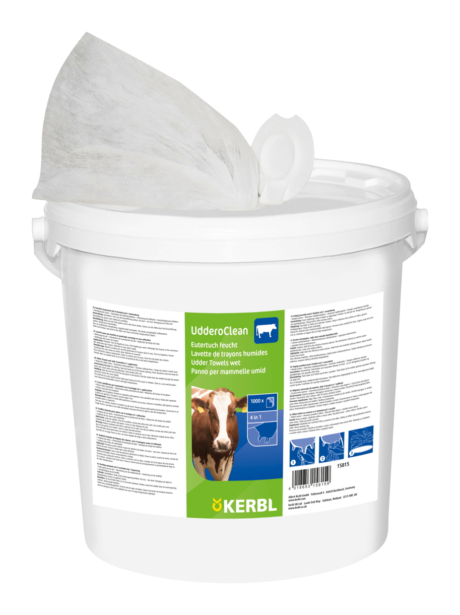 Kerbl UdderoClean feuchtes Eutertuch im Eimer 1000 Blatt - für effiziente Euterreinigung und erhöhte Milchproduktion bei Rindern