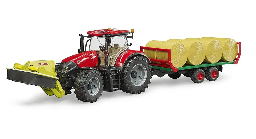 BRUDER Case IH Optum 300 CVX Traktor in Kombination mit einem BRUDER Anhänger der Profi-Serie
