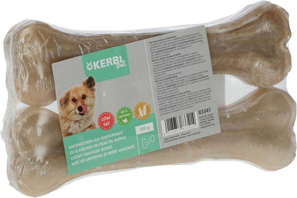 Kerbl Rinderhaut Knochen 22cm - Robuster Kaugenuss für gesunde Hundegebisse