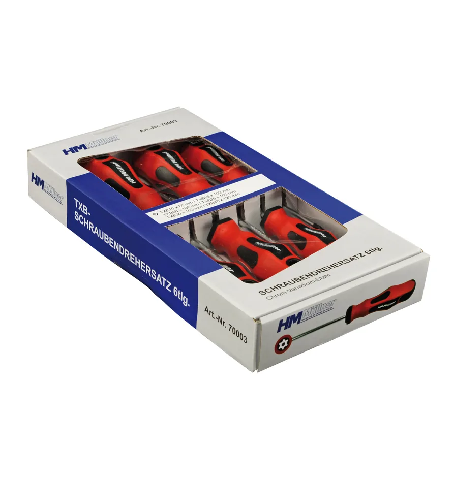 HM Müllner Schraubendrehersatz TXB 6-teilig mit roten 2K-Griffen, in Verpackung