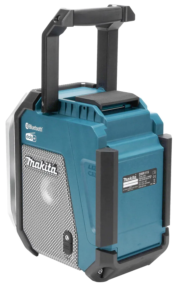 Makita DMR115 Akku-Baustellenradio mit Lautsprecher und Bluetooth, Schrägansicht