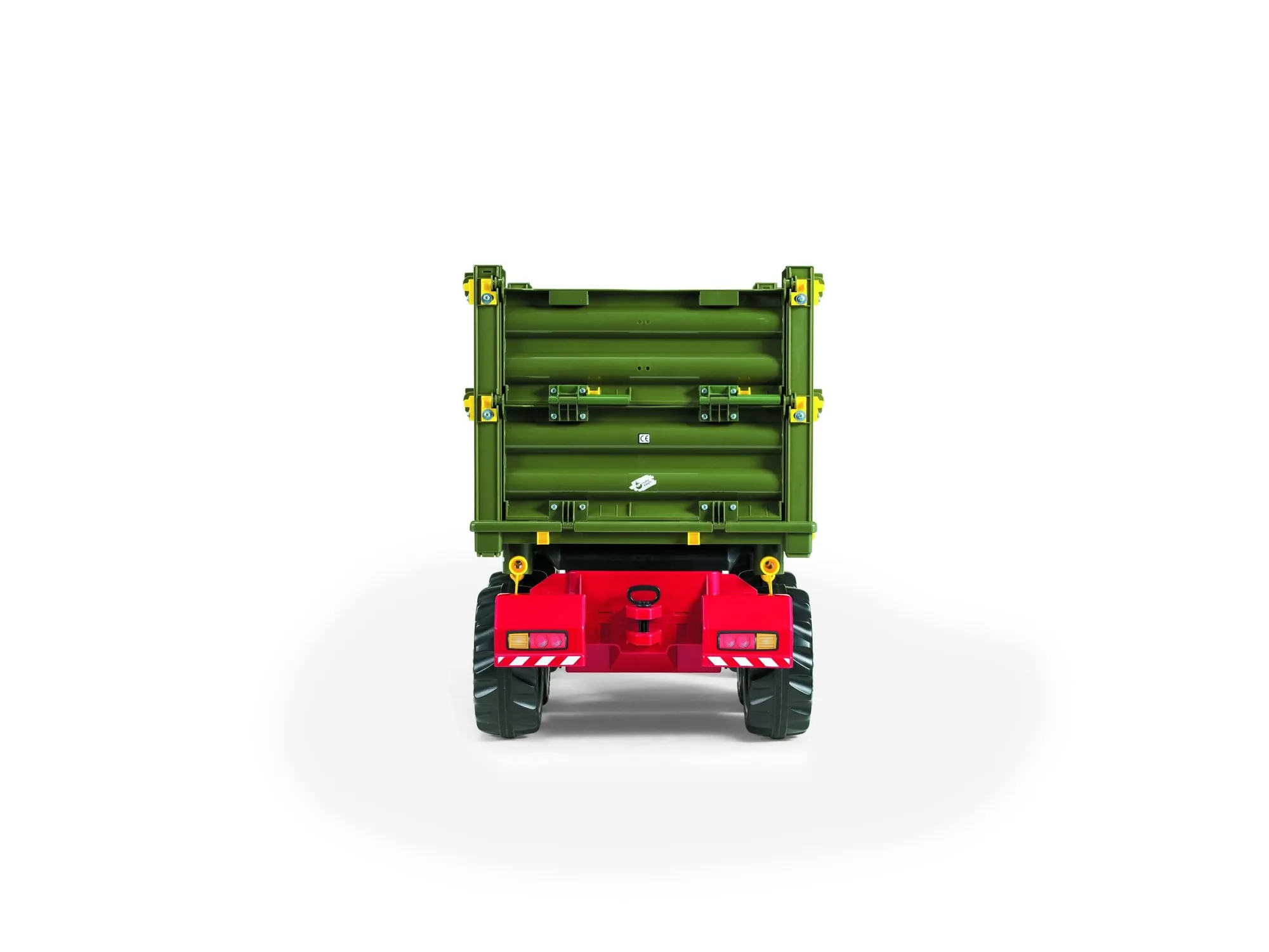 Grüner rollyMulti Trailer Dreiseitenkipper, Heckansicht freigestellt