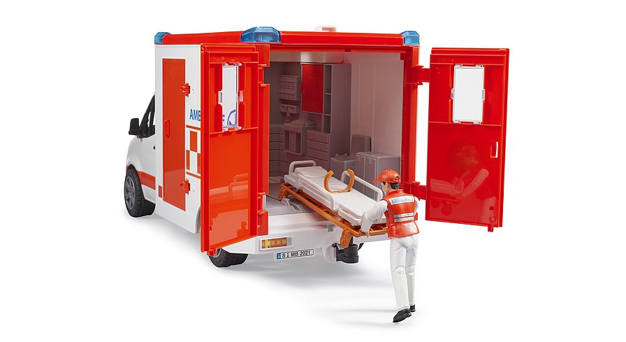 BRUDER Mercedes-Benz Sprinter Rettungswagen mit Fahrer und Light & Sound Modul – Realistisches Notarztfahrzeug für Kinder BRUDER Mercedes-Benz Sprinter Rettungswagen mit Fahrer und Light & Sound Modul – Realistisches Notarztfahrzeug für Kinder