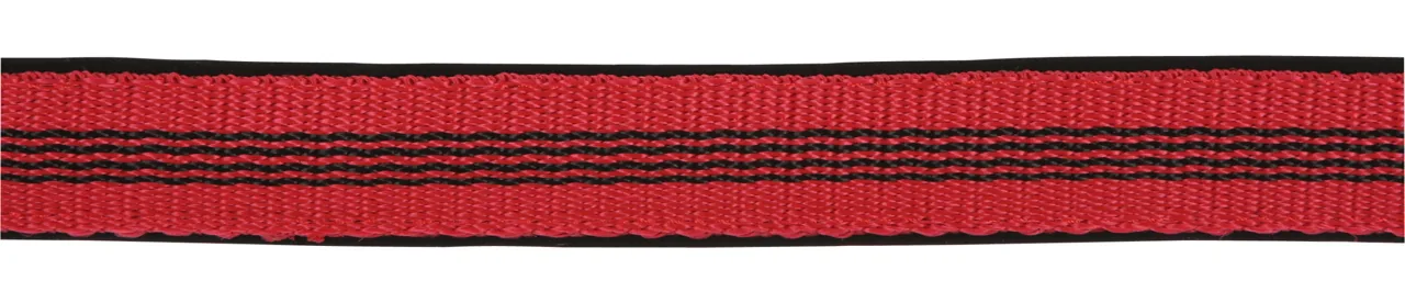 Rotes Halfterband mit schwarzem Streifen, Detailaufnahme
