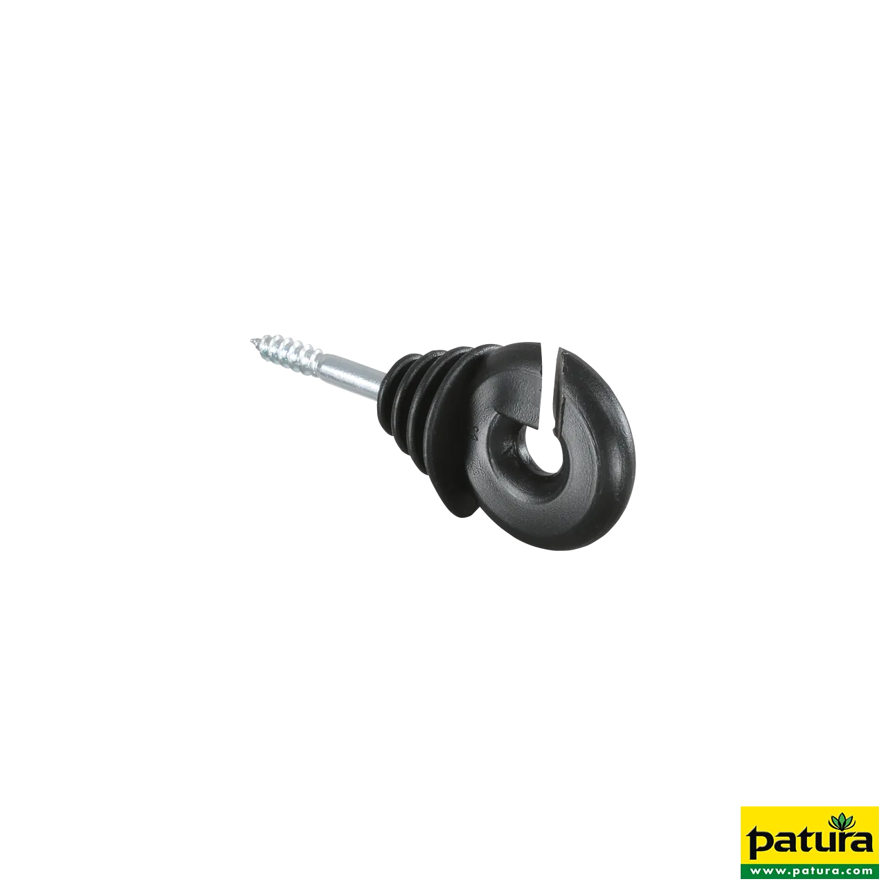 Patura Ringisolator in Schwarz mit Holzgewinde und 6 mm Schaft für Weidezäune