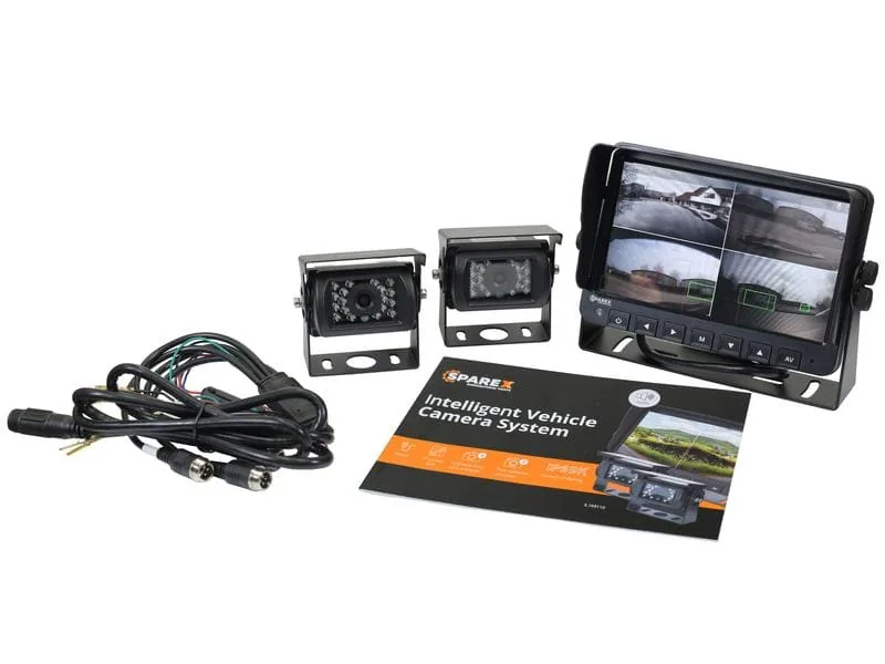 Das Sparex Kamerasystem mit 2 Kameras einem 7 Zoll HD-Bildschirm und langen Kabeln