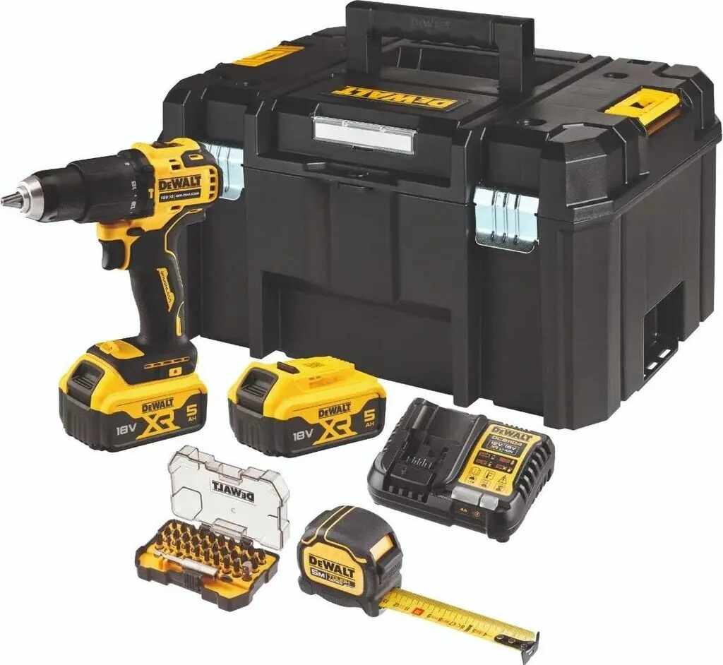 DeWalt Akku-Schlagbohrschrauber-Set 18V XR mit zwei 5-Ah-Akkus, Ladegerät und TSTAK-Koffer