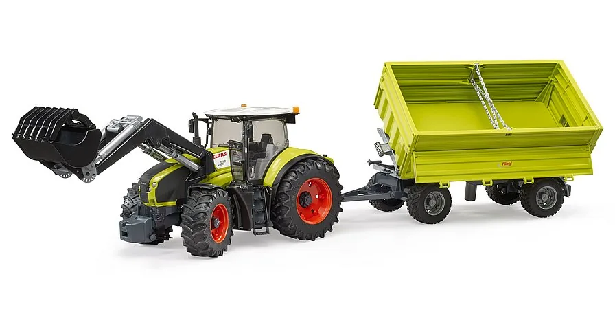 Bruder Fliegl Dreiseitenkipper angehängt an einen Claas Traktor (Traktor nicht im Lieferumfang)