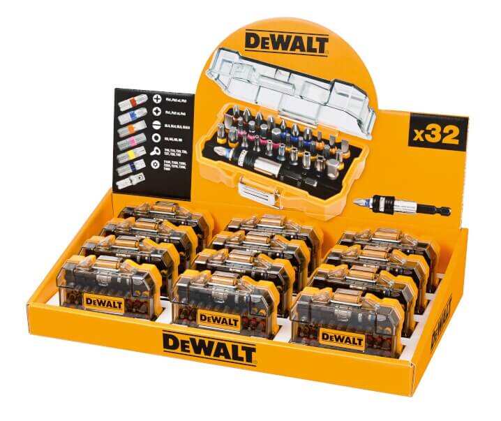DeWalt Thekendisplay mit Schrauber-Bit-Sets, 12 Stück im Aufsteller
