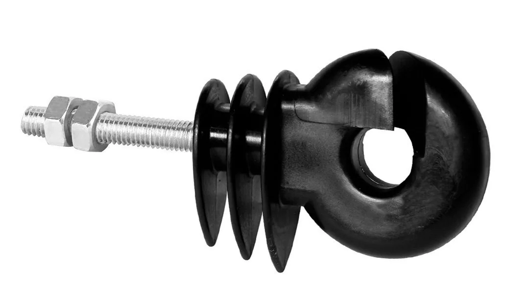 Kerbl Ring-Isolator aus schwarzem Kunststoff mit Schraubbolzen und Mutter
