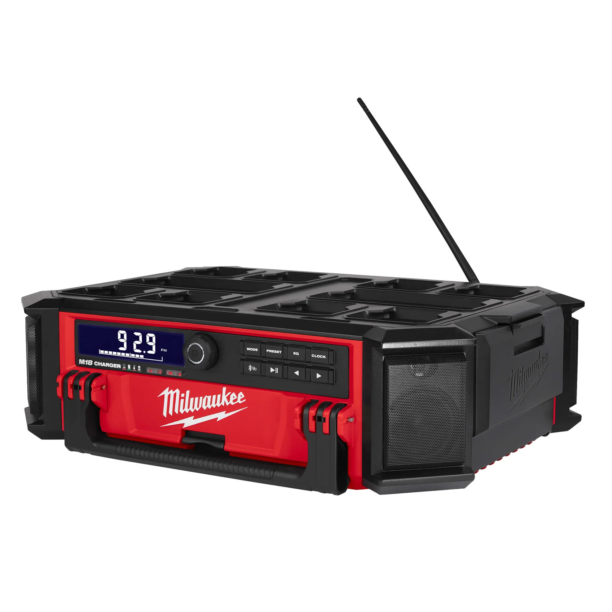Milwaukee M18 PRCDAB PackOut Radio mit Lautsprecher, Schrägansicht