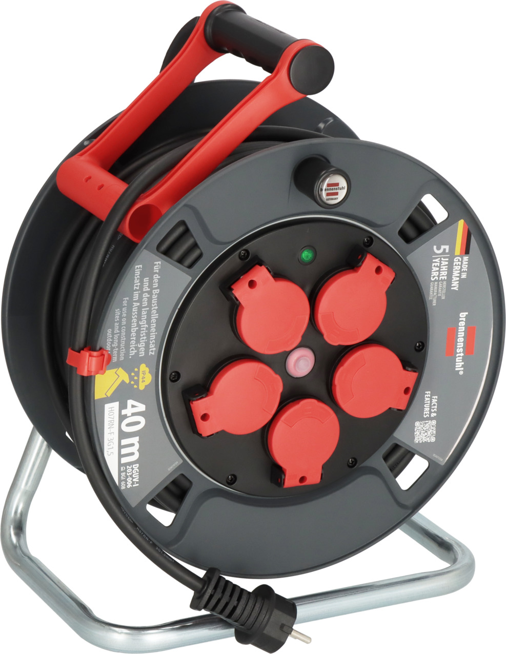 Brennenstuhl Professional Kabeltrommel 300 KU 4100 – 40 m H07RN-F 3G1,5, IP44, 5× Schuko
