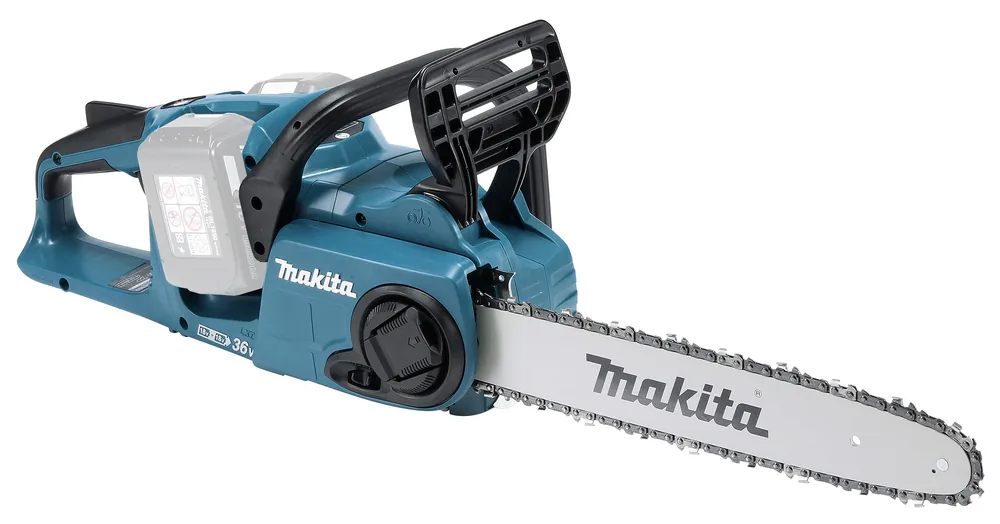 Makita DUC353Z Akku-Kettensäge mit Schwert rechts, Seitenansicht