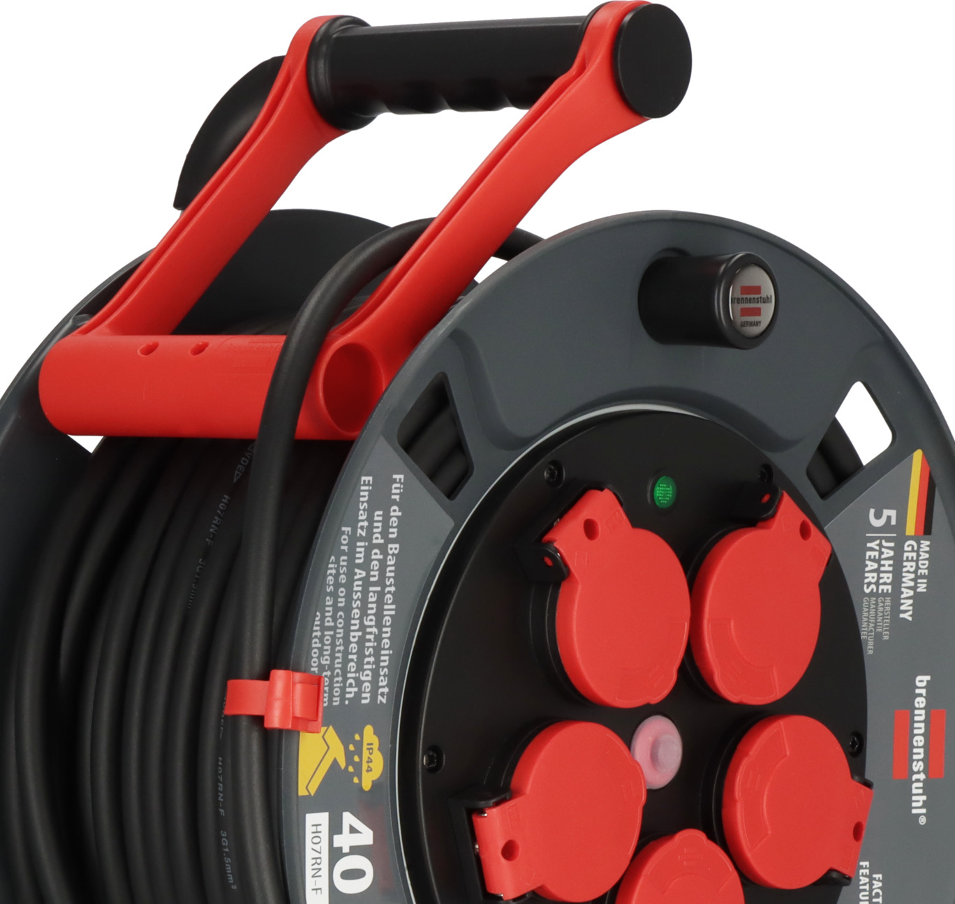 Brennenstuhl Professional Kabeltrommel 300 KU 4100 – 40 m H07RN-F 3G1,5, IP44, 5× Schuko