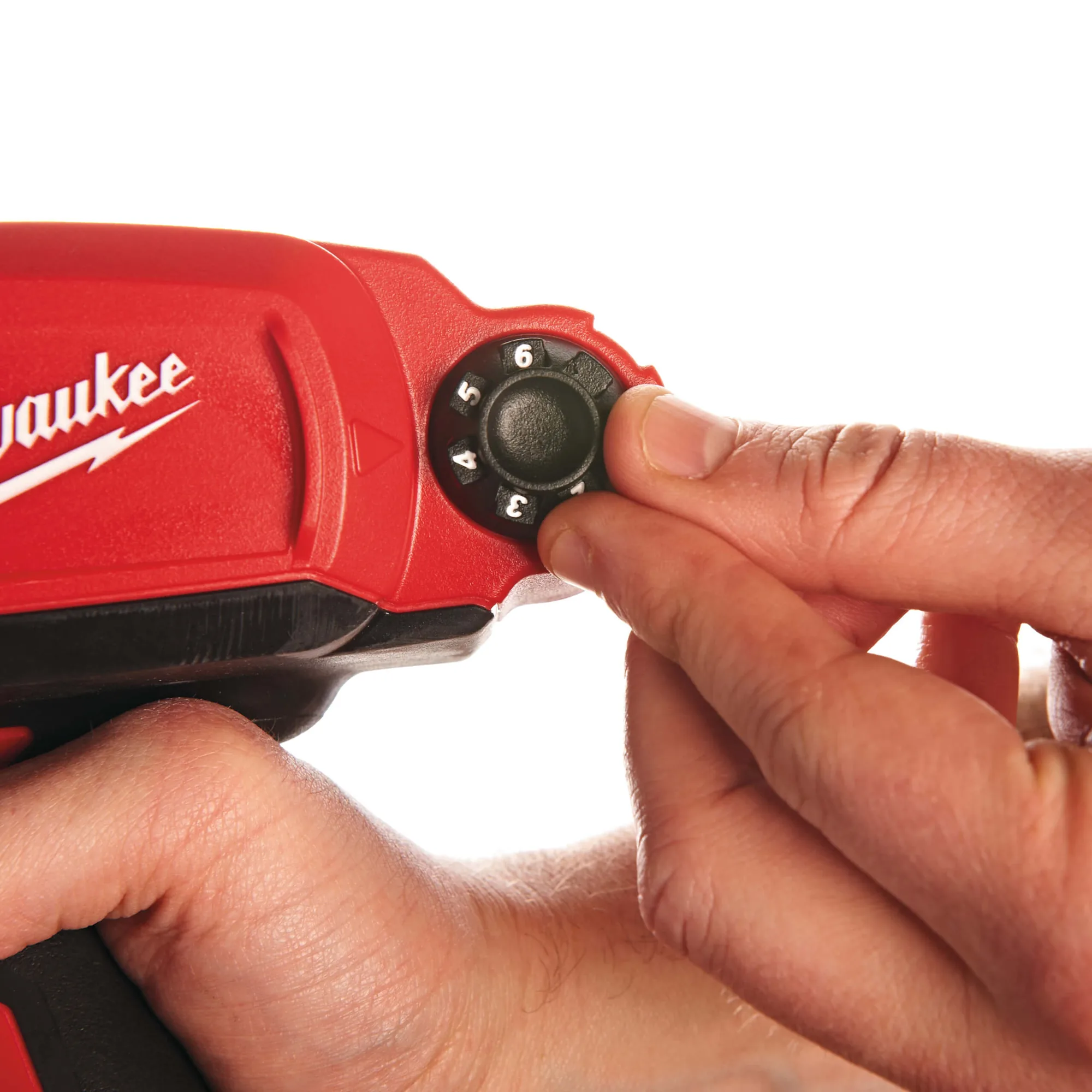 Detail des Geschwindigkeits-Drehknopfs der Milwaukee M12 PCG Kartuschenpresse